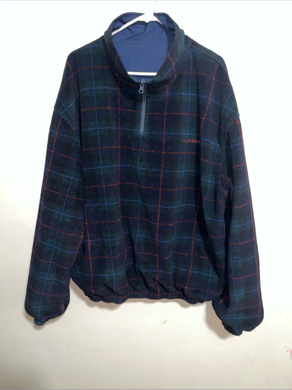 Ralph Lauren Polo golf Men's Dark Green Plaid Reversible Pullover with Rust Grid
